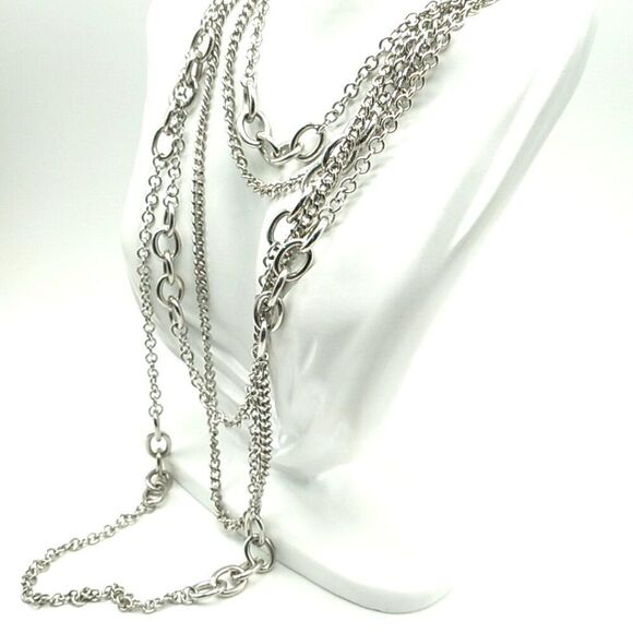 Long Multi-Chain Silver-tone Unisex Necklace - Picture 2 of 7
